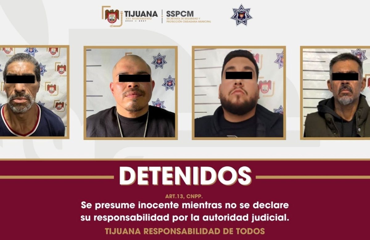 Detiene Policía Municipal de Tijuana a cuatro personas por portación de arma de fuego