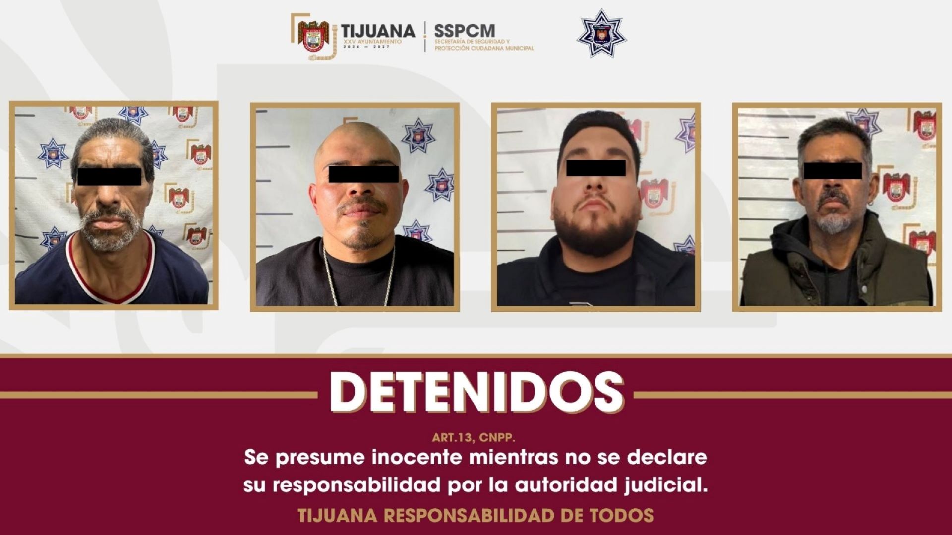 Detiene Policía Municipal de Tijuana a cuatro personas por portación de arma de fuego