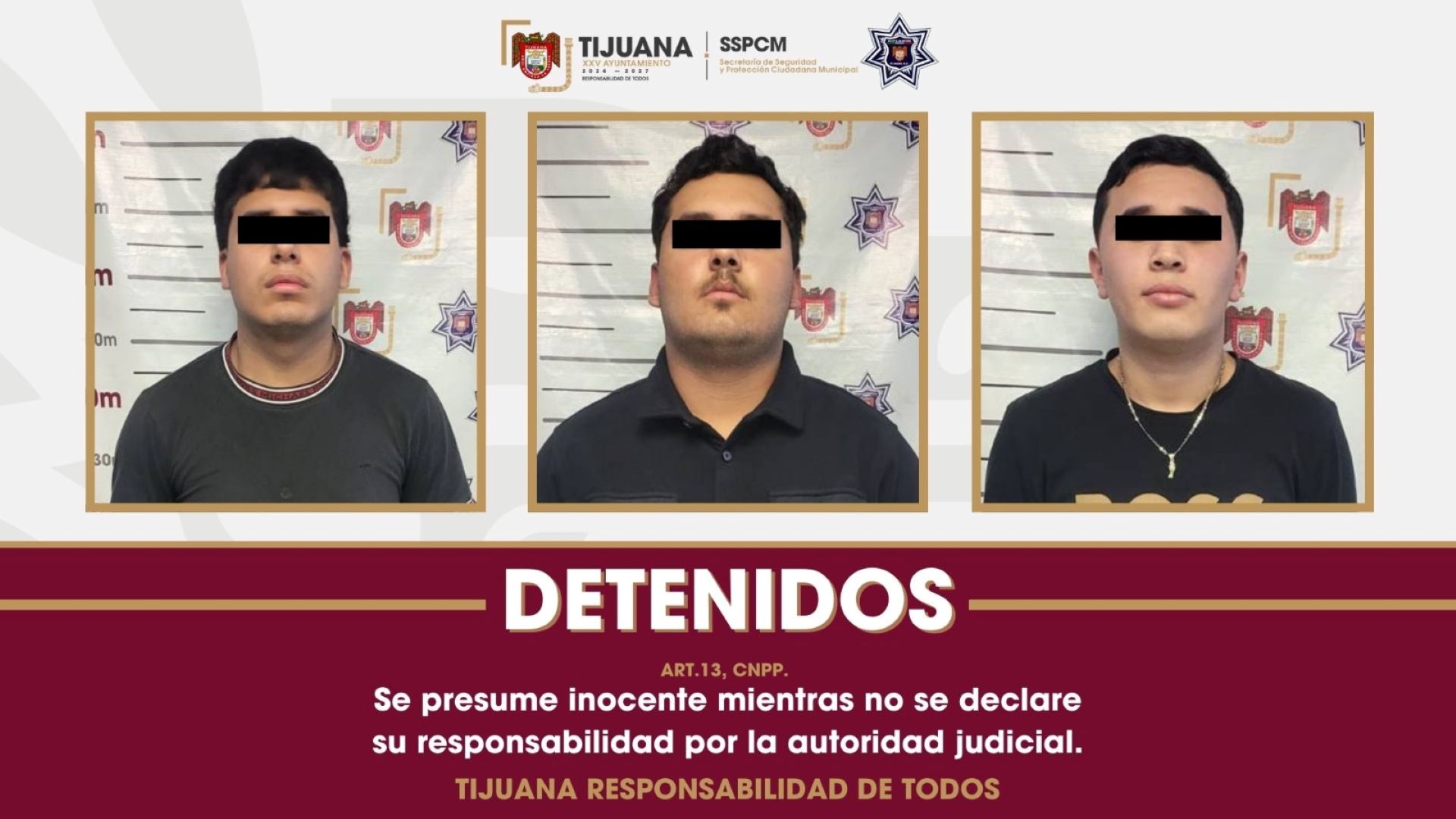 Detiene Policía Municipal de Tijuana a tres sujetos por robo con violencia a transeúnte