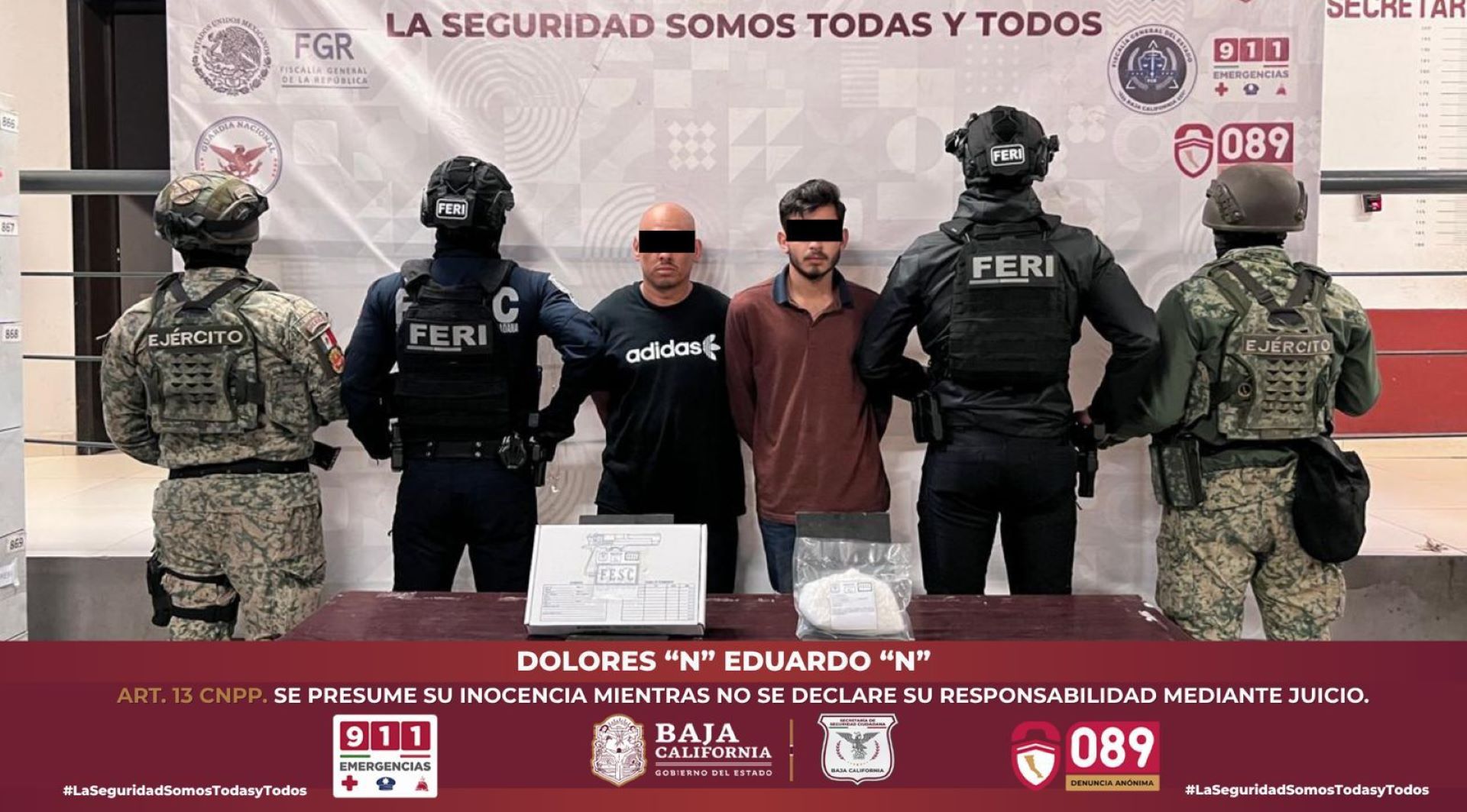 Asegura FESC a dos hombres e incauta arma, cargador, cartuchos y droga en Tijuana