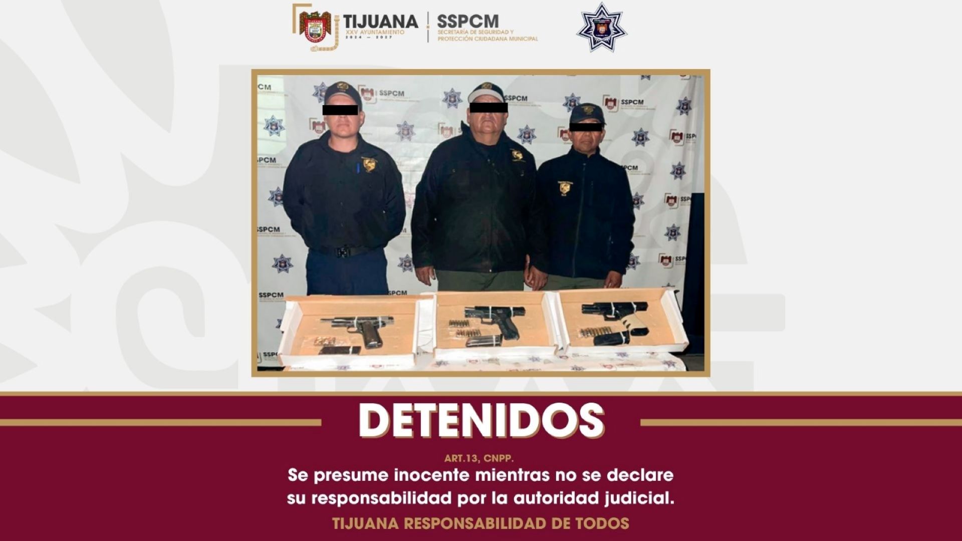 Detiene Policía Municipal de Tijuana a tres personas por portación de arma de fuego
