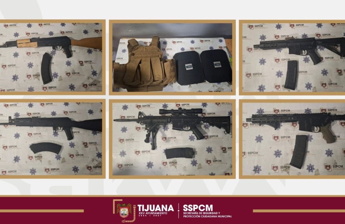 Asegura Policía Municipal 5 armas largas, 6 chalecos antibalas y dos personas por presunta portación de arma de fuego