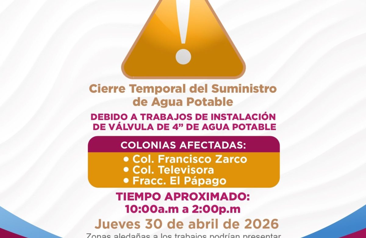 CESPM anuncia suspensión programada de agua potable por instalación de válvula