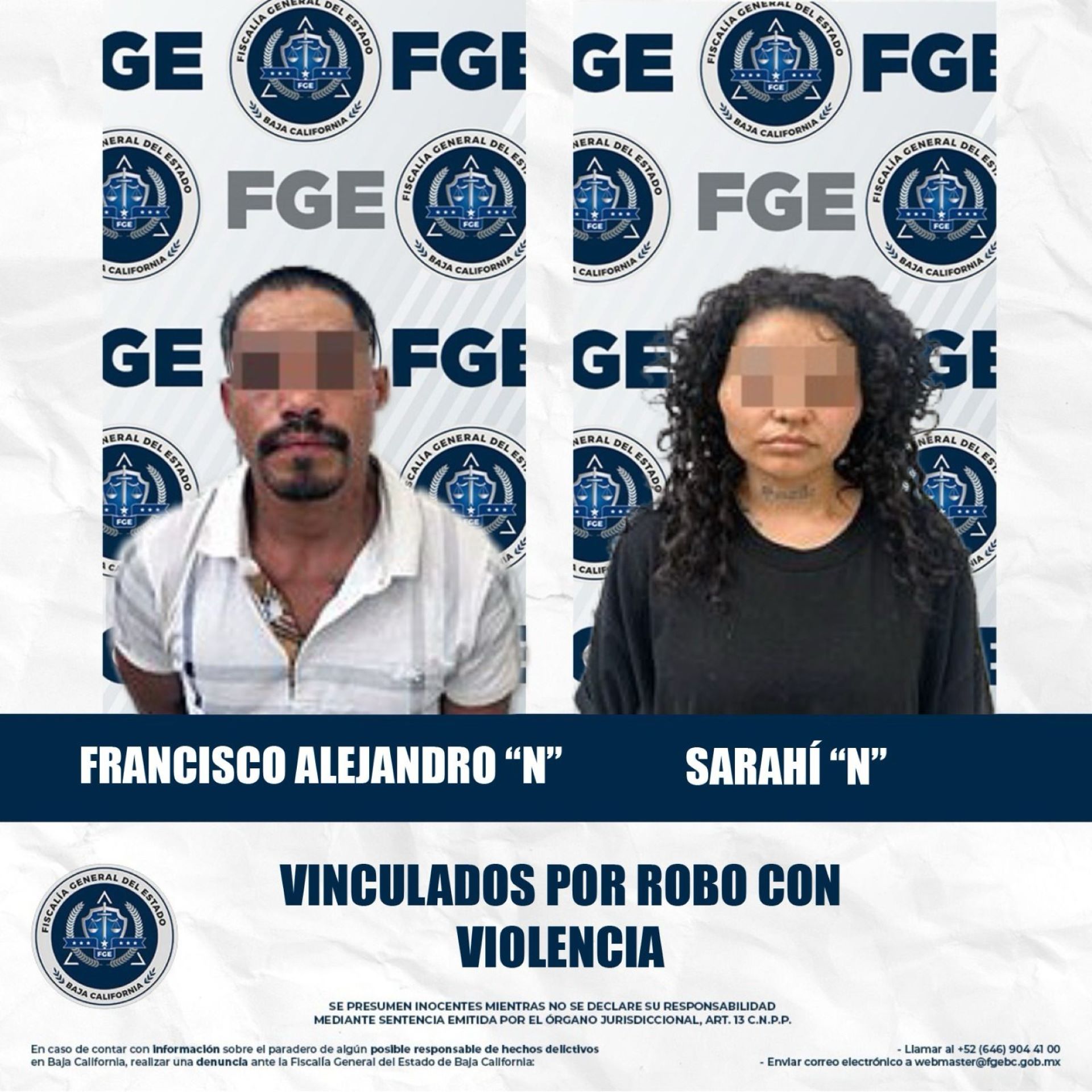 Fiscalía logra prisión preventiva para pareja acusada de robo con violencia