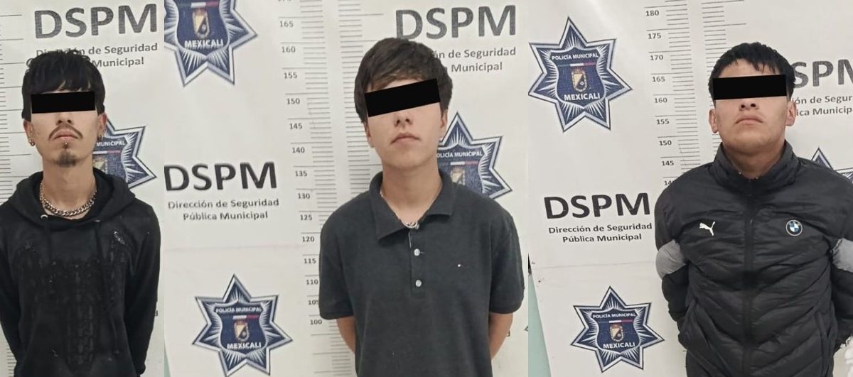 Policía Municipal de Mexicali detiene a tres personas y asegura un arma de fuego