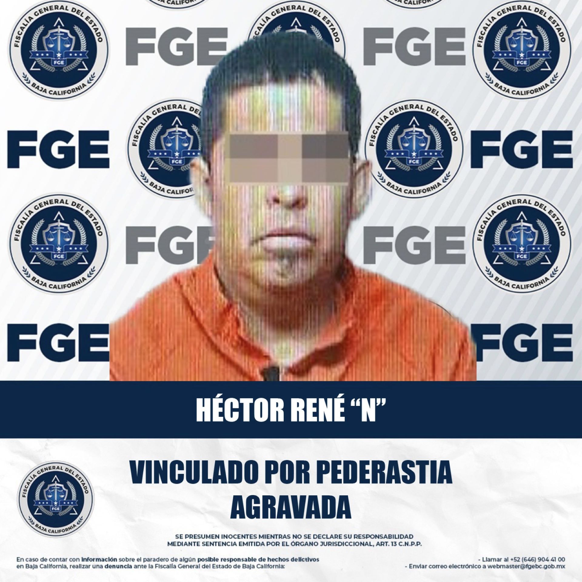 FGE inicia proceso penal contra sujeto por el delito de pederastia agravada