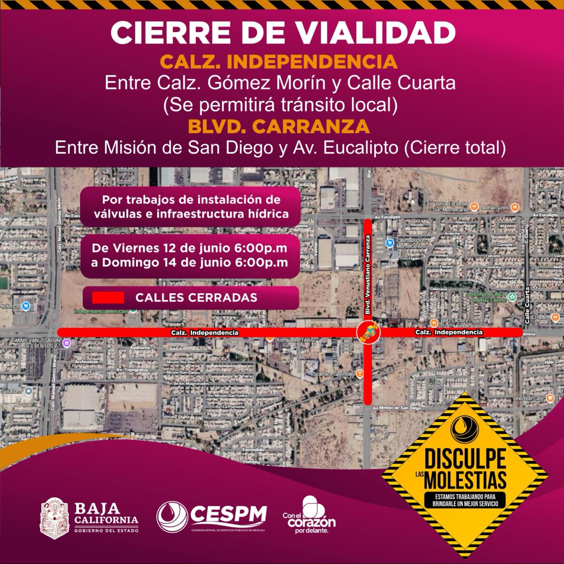 CESPM ejecutará obras de infraestructura hídrica en Carranza y calzada Independencia este fin de semana