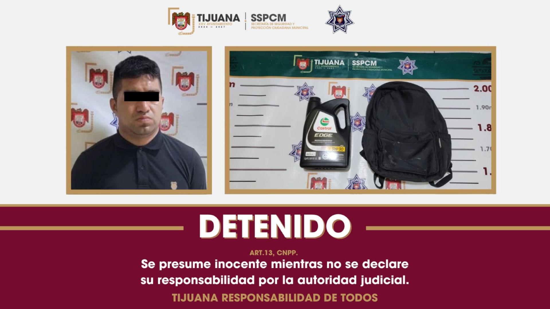 Arresta SSPCM a presunto responsable de robo a comercio