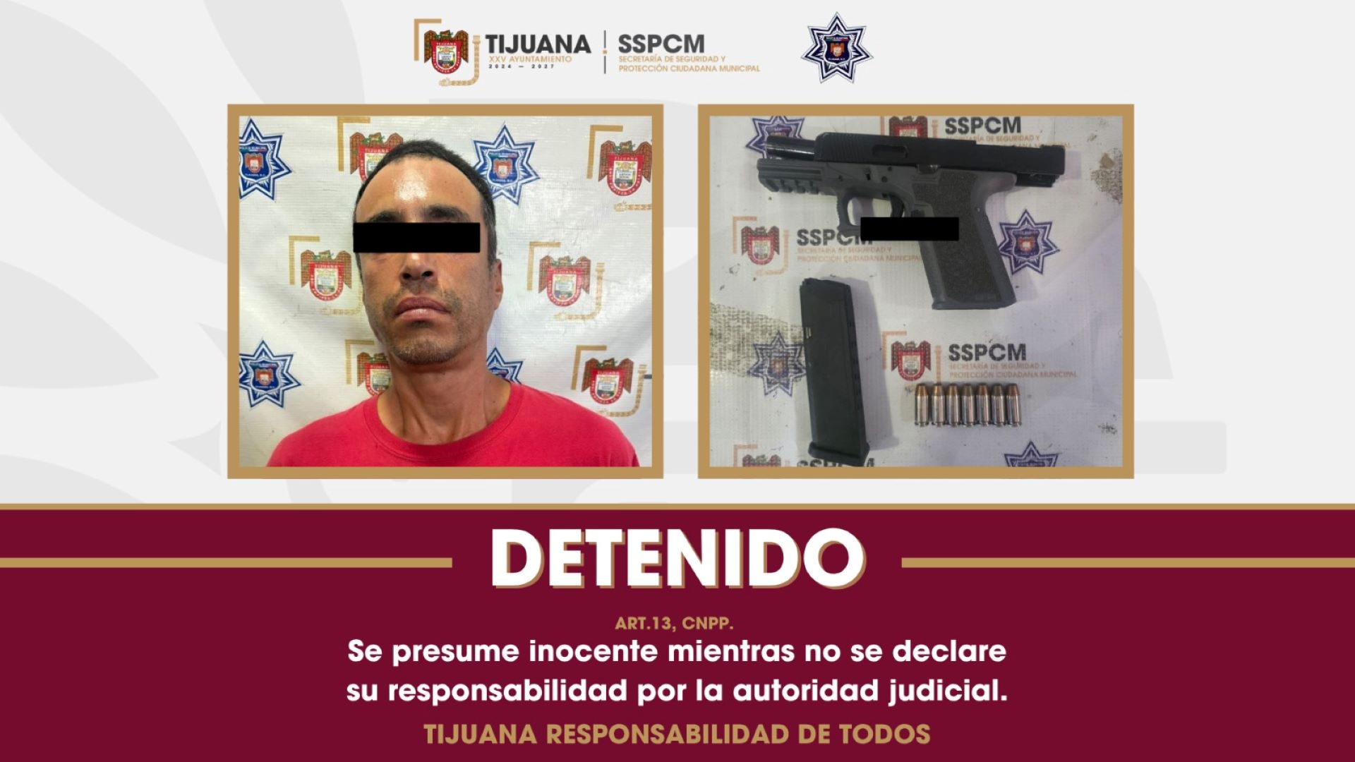 Arrestan agentes municipales a hombre en posesión de un arma de fuego